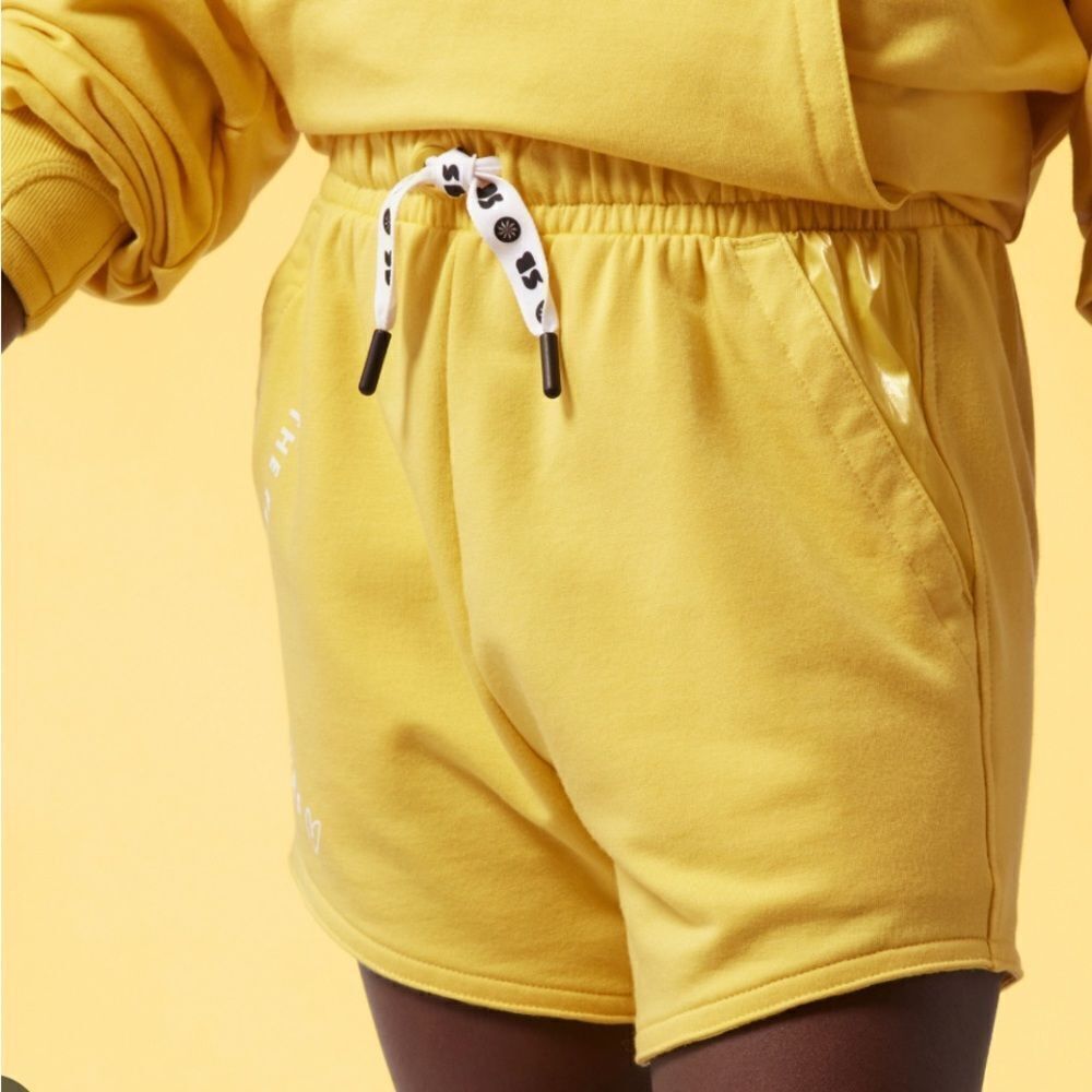 Athleta Girl x Simone Biles yellow Warm Up Midi sweatshirt shorts size 16.